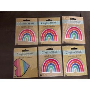 Crafter's Square Rainbow Heart Iron On Patches Lot of 6 Multicolor Embroidered